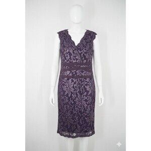Adrianna Papell Size 8 Purple Sequin Floral Lace Gown V-Neck Cap Maxi Dress NWT